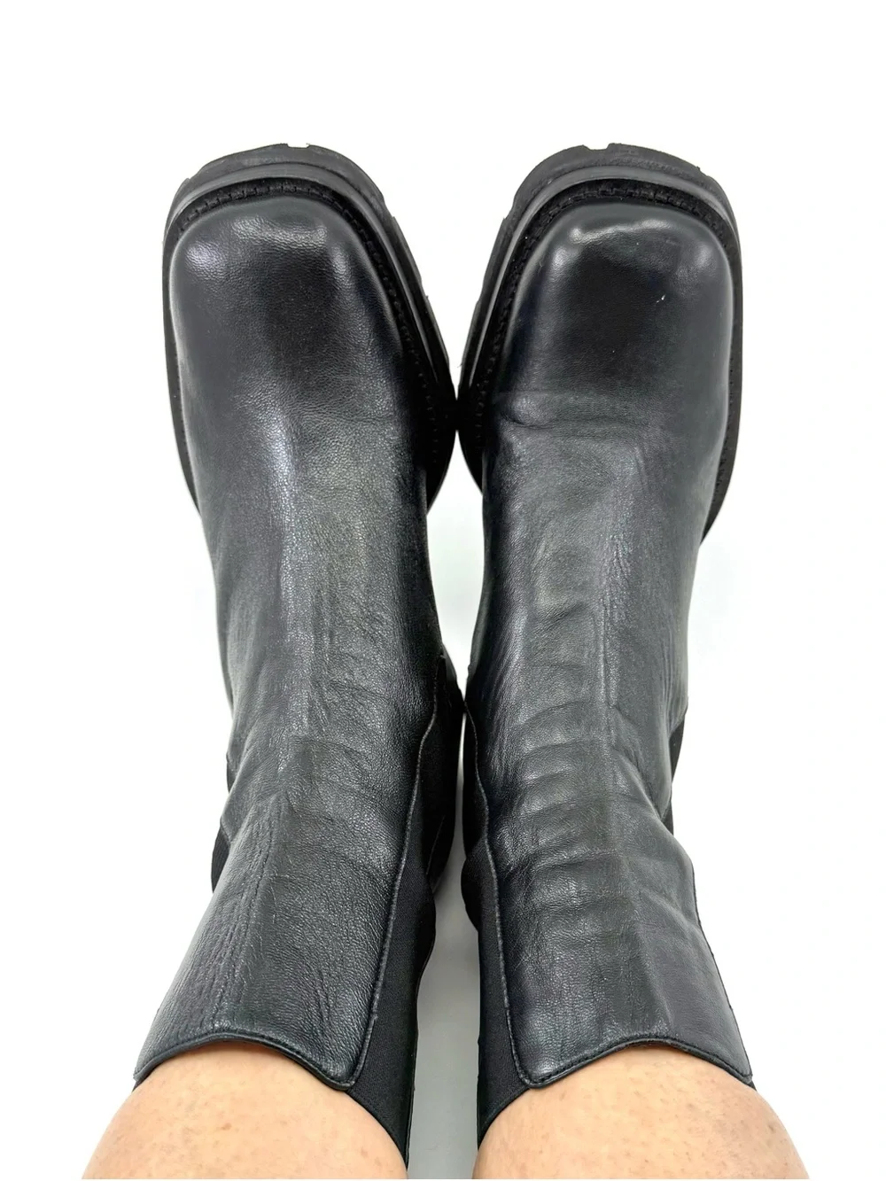 BY FAR Black Leather Chunky Heel Chelsea Ankle Boots